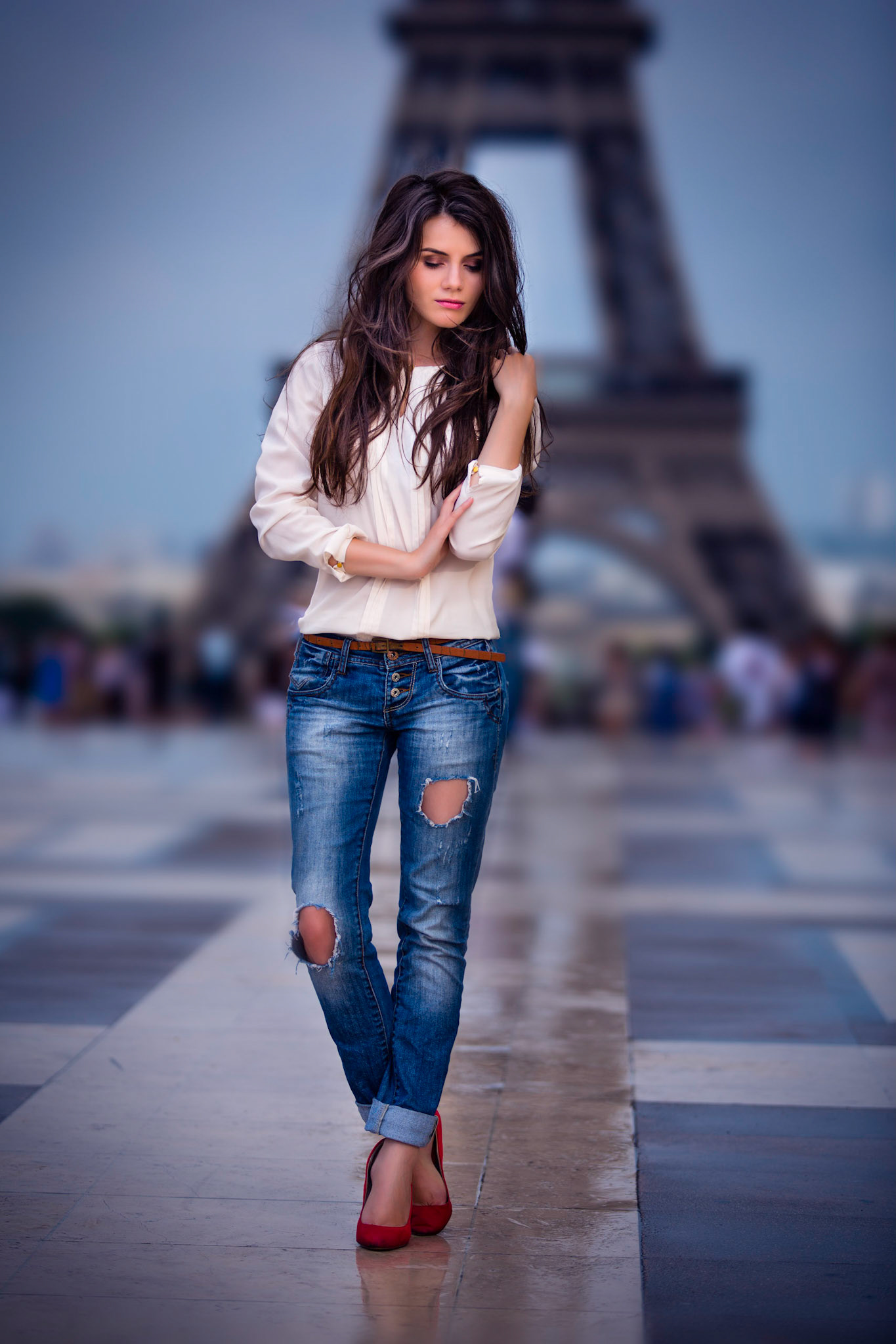 Angie at Trocadero with the Eiffel Tower in the background, Paris, France