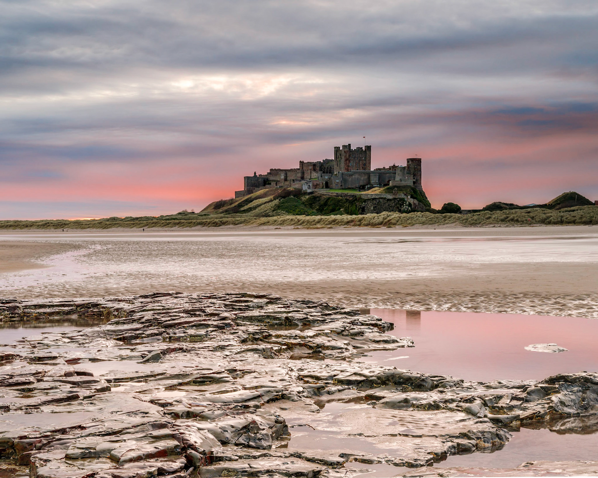 Bamburgh Castles subdued winter solstice
