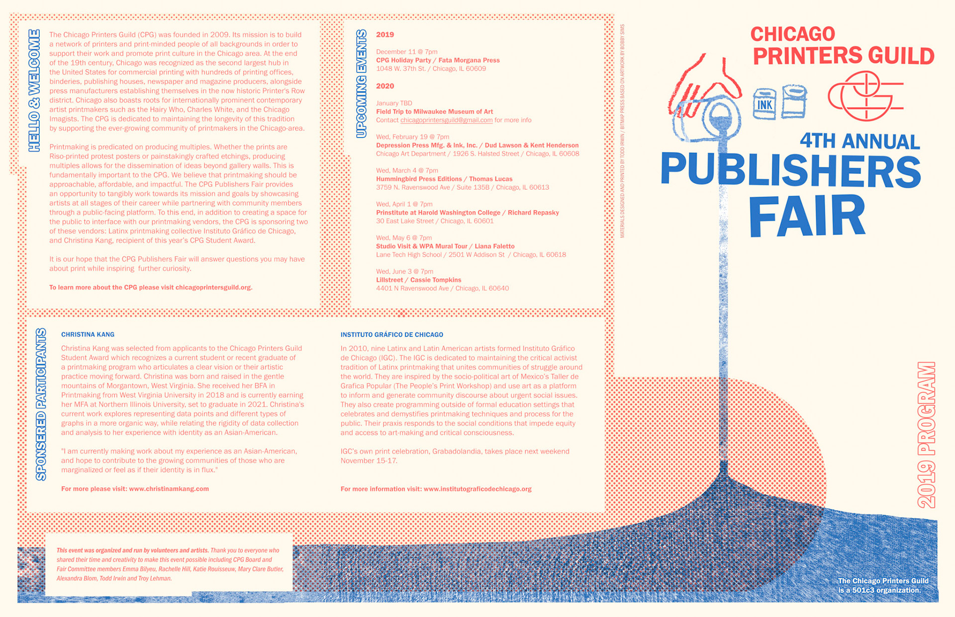 "Chicago Printers Guild 4th Annual Publishers Fair Program" Risograph, 2019