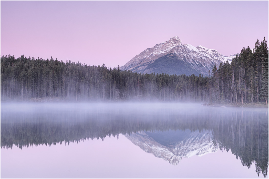 Misty Dawn at Herbert Lake, Icefields Parkway, Banff NP