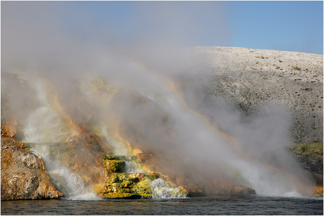 Run-off from Excelsior Geyser into Firehole River, Yellowstone NP