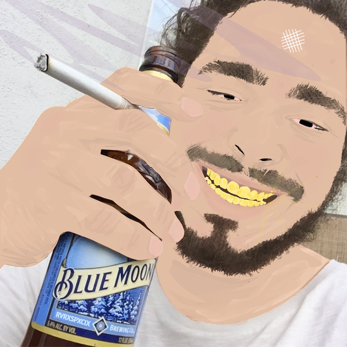 Post Malone drinking blue moon