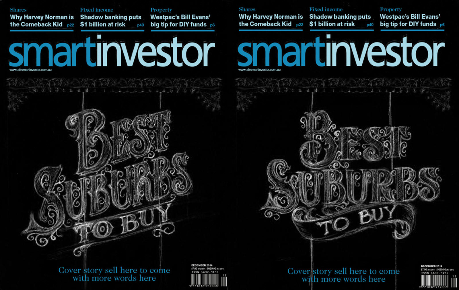 smart investor magazine cover vector lettering typography type lock up iron latticework developmental sketch