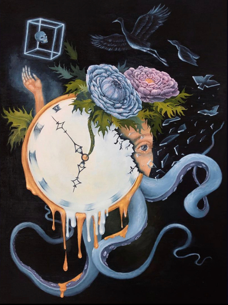 "Bite of Time" 2020, oil on wood, 40x30cm