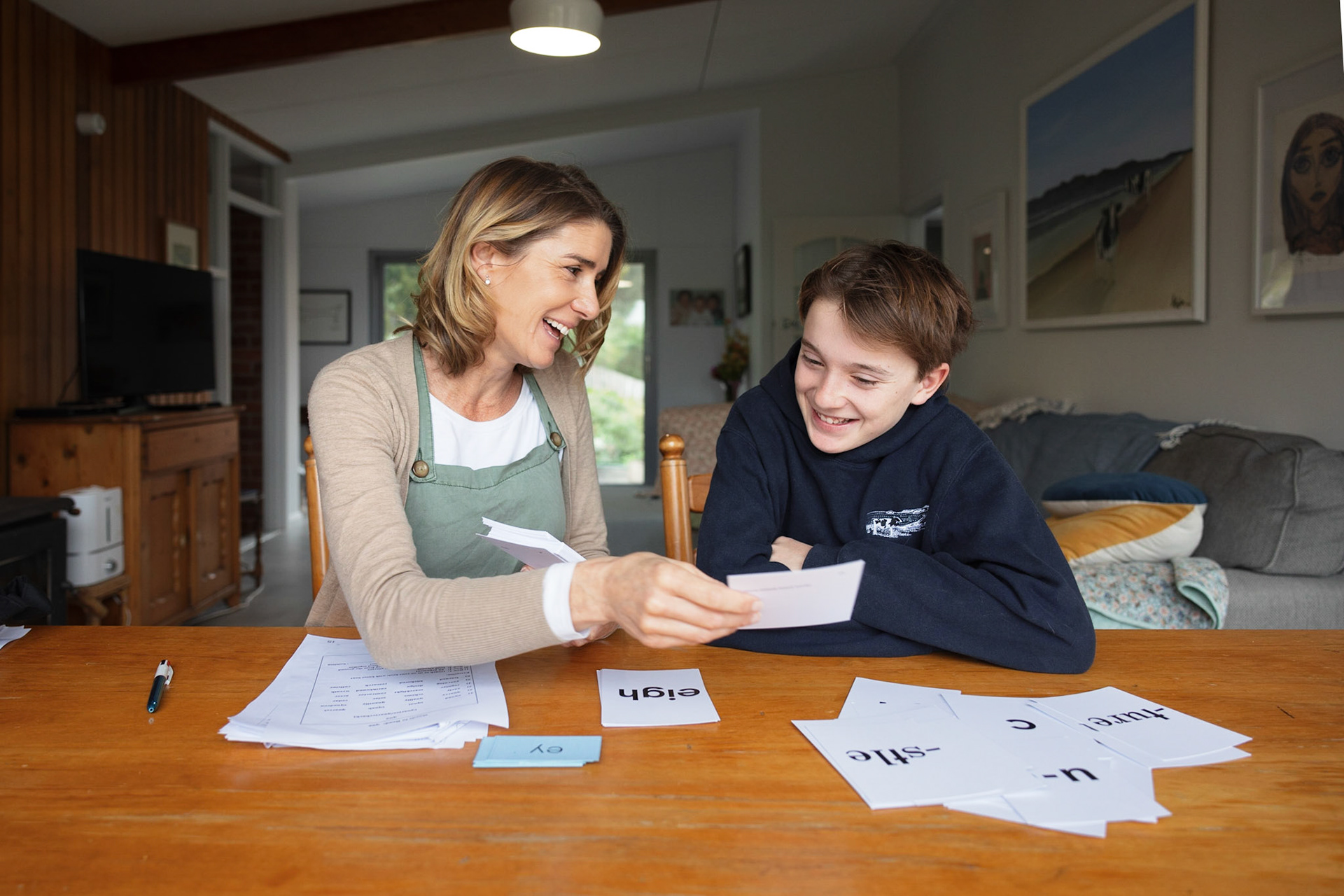 Meg Bignell with her son Ed  at their home in Hobart, For a story about evidence based teaching and support for The Australian. 09/09/2021 photo - Peter Mathew