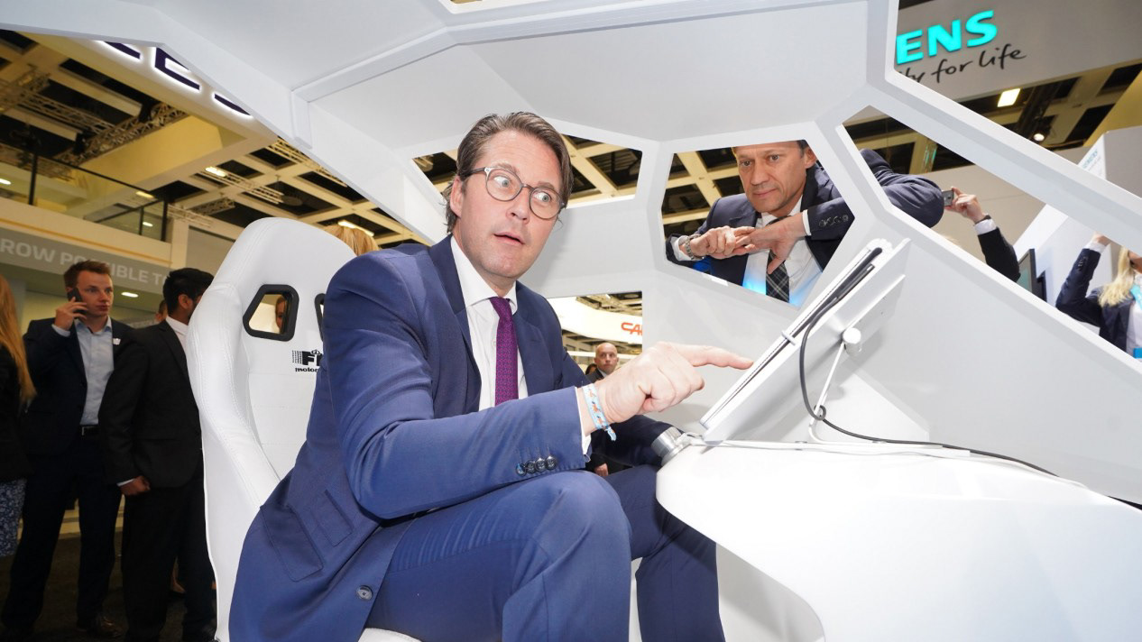 German Minister of Transportation and Digital Infrastructure Andreas Scheuer in the simulation booth