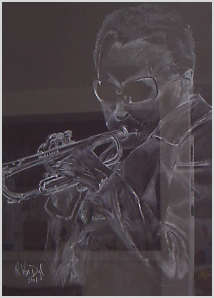 Chalk drawing of Miles Davis trumpet player