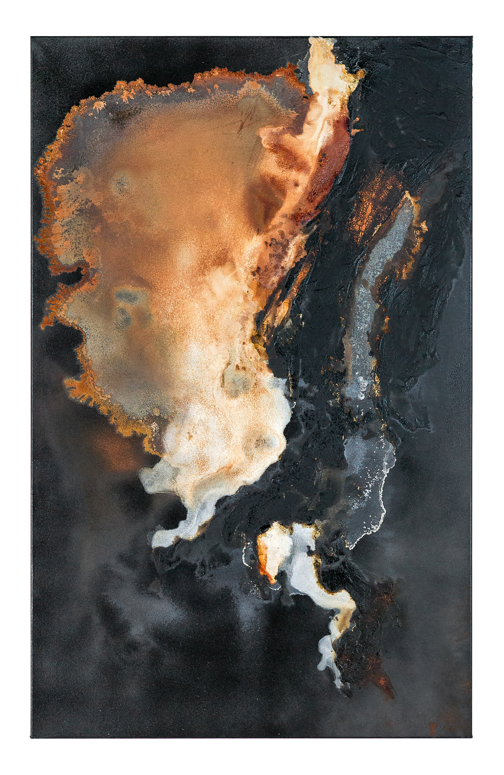 Wabasca 2 - 135 x 85cm - 2017 - emulsion paint, bitumen, plaster of Paris, iron, iron oxide, acid and synthetic resin on canvas