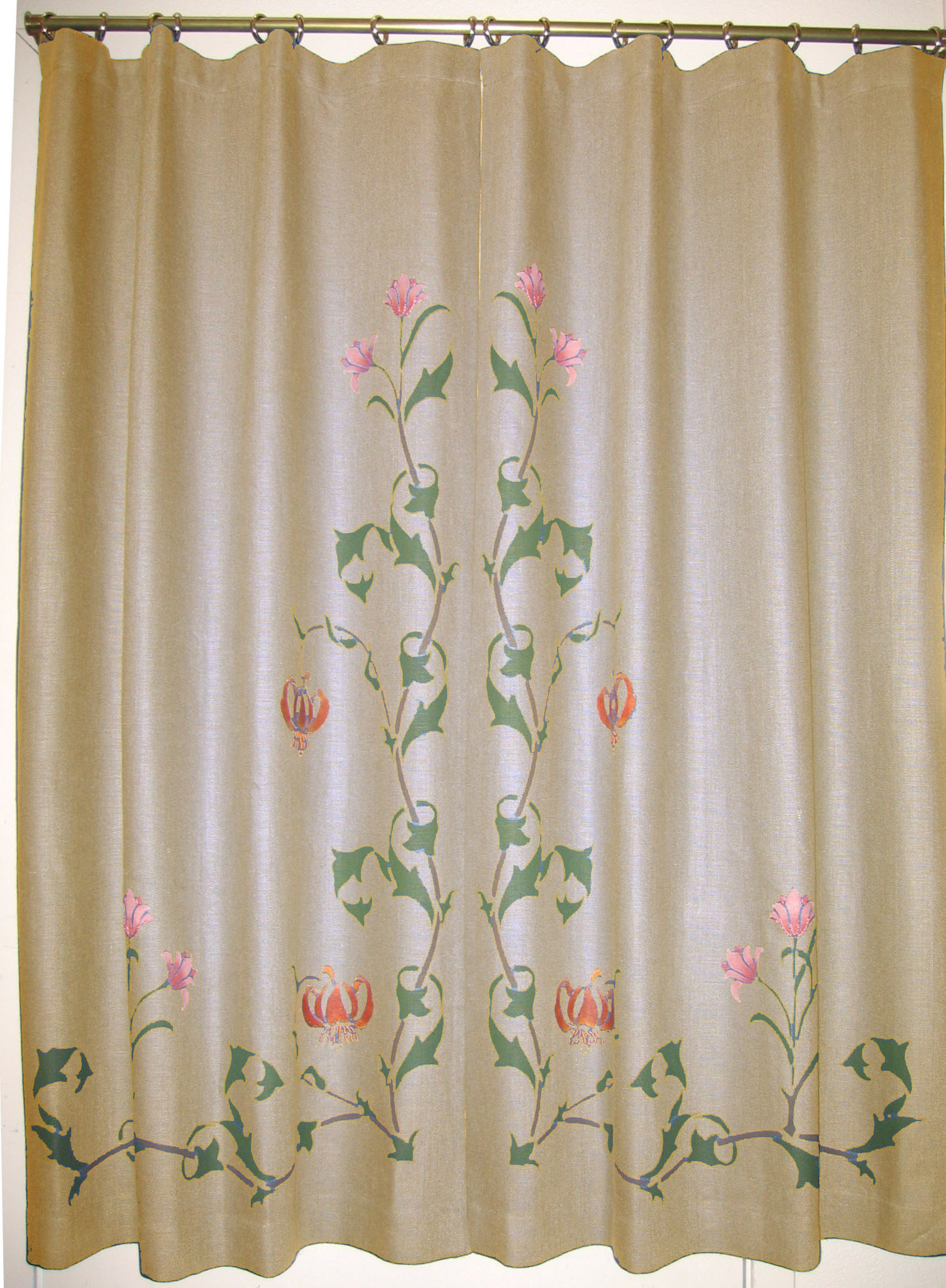 Golden Brown Craftsman Linen/ Morris Lily & Vine