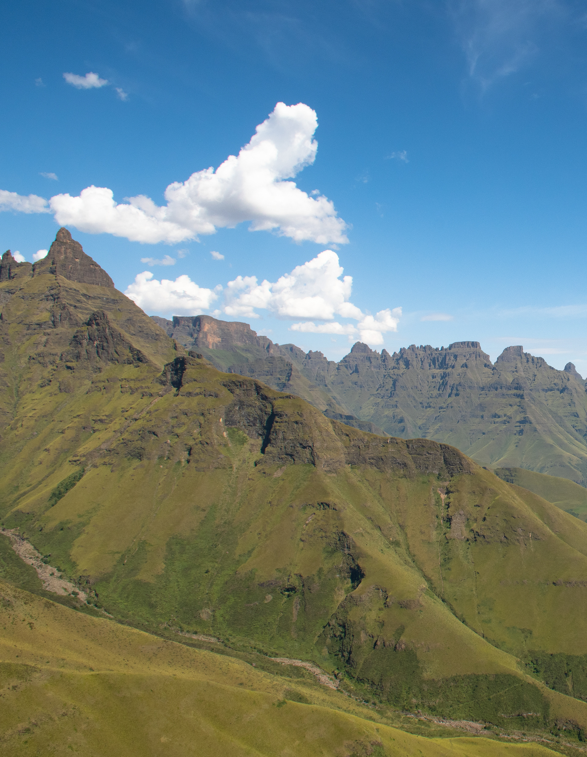 Cathedral Peak and the jagged tops of the Drakensberg mountain range