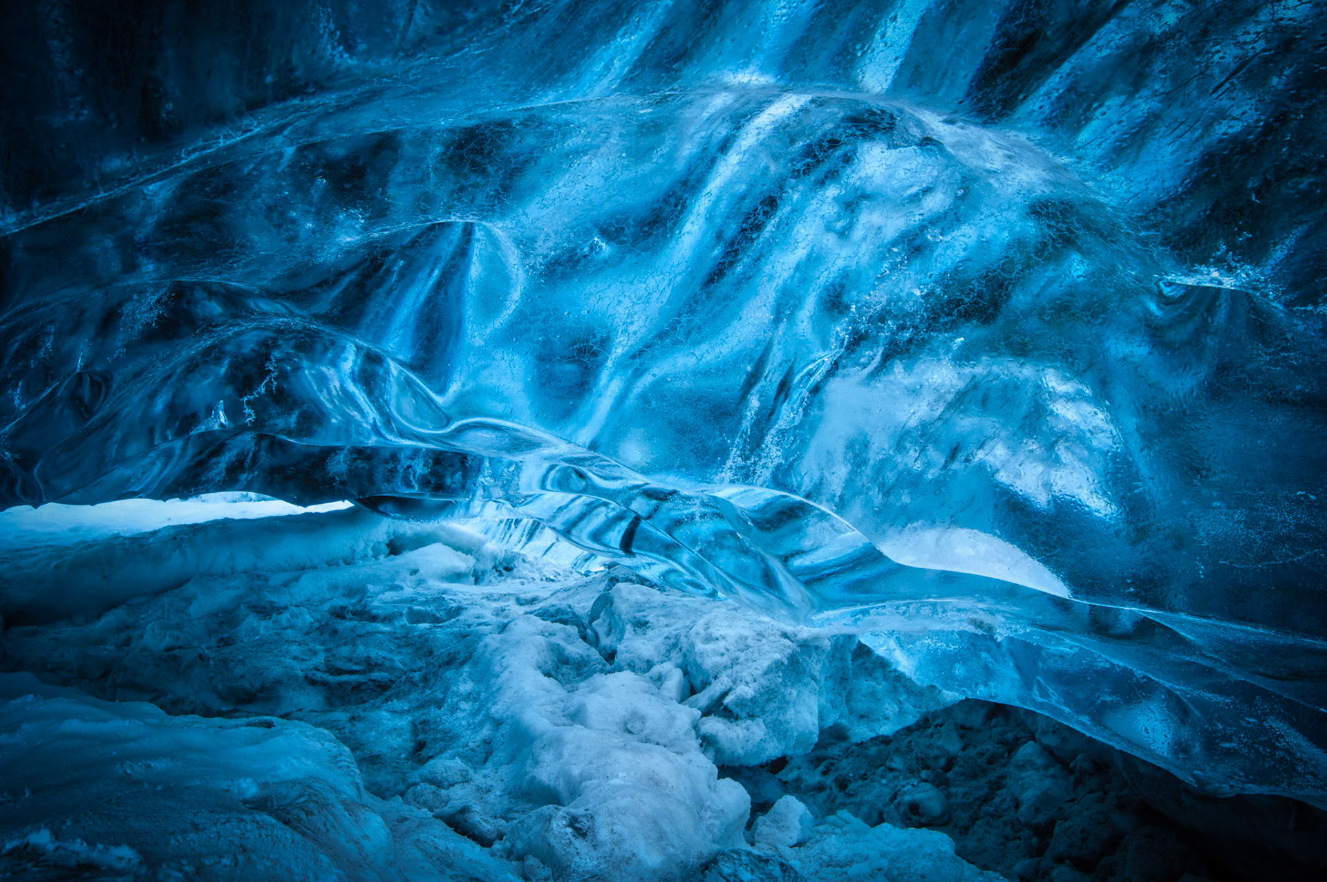 Patterns in the ice inside a cave below the glacier on VatnajökullAusturland, IcelandFebruary 1, 2016This is an HDR image consisting of 5 exposures merged in Photomatix Pro. Additional processing in Lightroom and Photoshop.PENTAX K-3, Sigma 18-35mm f/1.8 DC HSM ArtISO 100 24 mm  15.0 sec at ƒ / 13