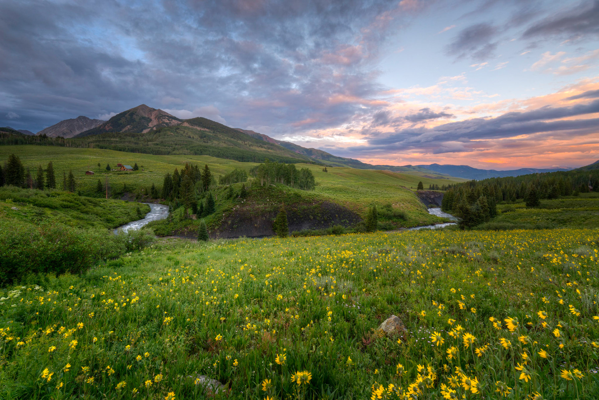 Wildflowers along the East River, near Gothic.Crested Butte, ColoradoJuly 13, 2017This is an HDR image consisting of 3 exposures merged in Photomatix Pro. Additional processing in Lightroom and Photoshop.PENTAX K-1, HD PENTAX-D FA 15-30mm F2.8ED SDM WRISO 100 15 mm  0.4 sec at ƒ / 22