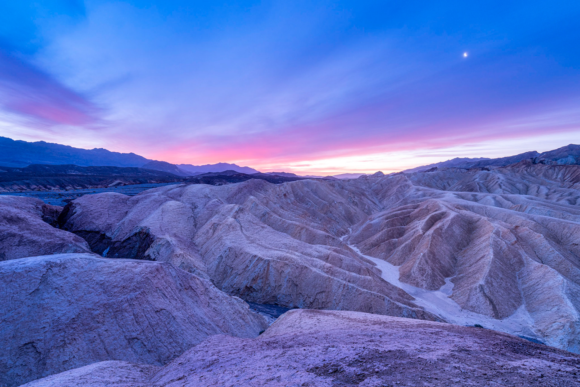 Zabriskie Point, around sunrise.Death Valley National ParkCaliforniaFebruary 18, 2020This is an HDR image consisting of 3 exposures merged in Lightroom. Additional processing in Lightroom and Photoshop.Pentax K-1, HD PENTAX-D FA 15-30mm F2.8ED SDM WRISO 200 15 mm  10.0 sec at ƒ / 11