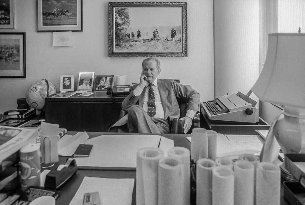 Newsman David Brinkley in his ABC TV office, April 1, 1988