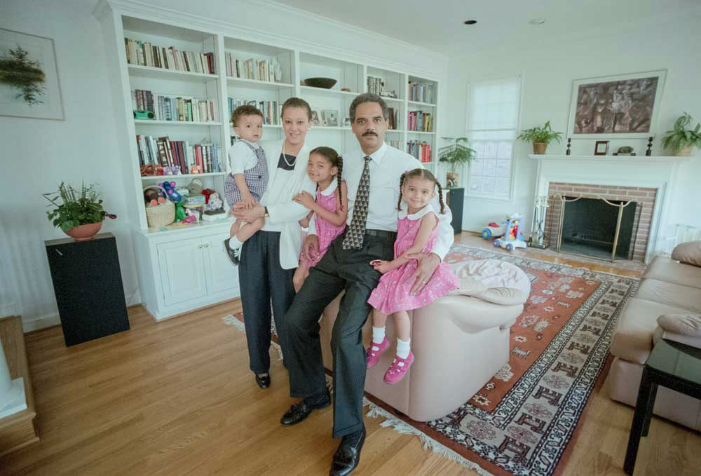 Dr. Sharone Malone Holder, wife of Attorney General Eric Holder, Jr., with her family for a newspaper story, May 25, 1999