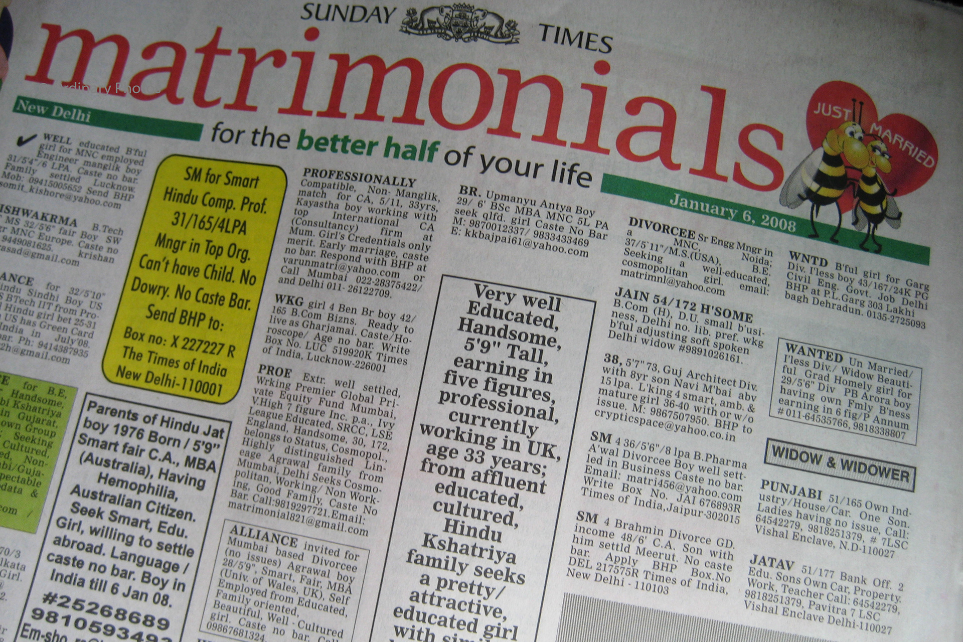 Trouwadvertenties (matrimonials) in de krant in India