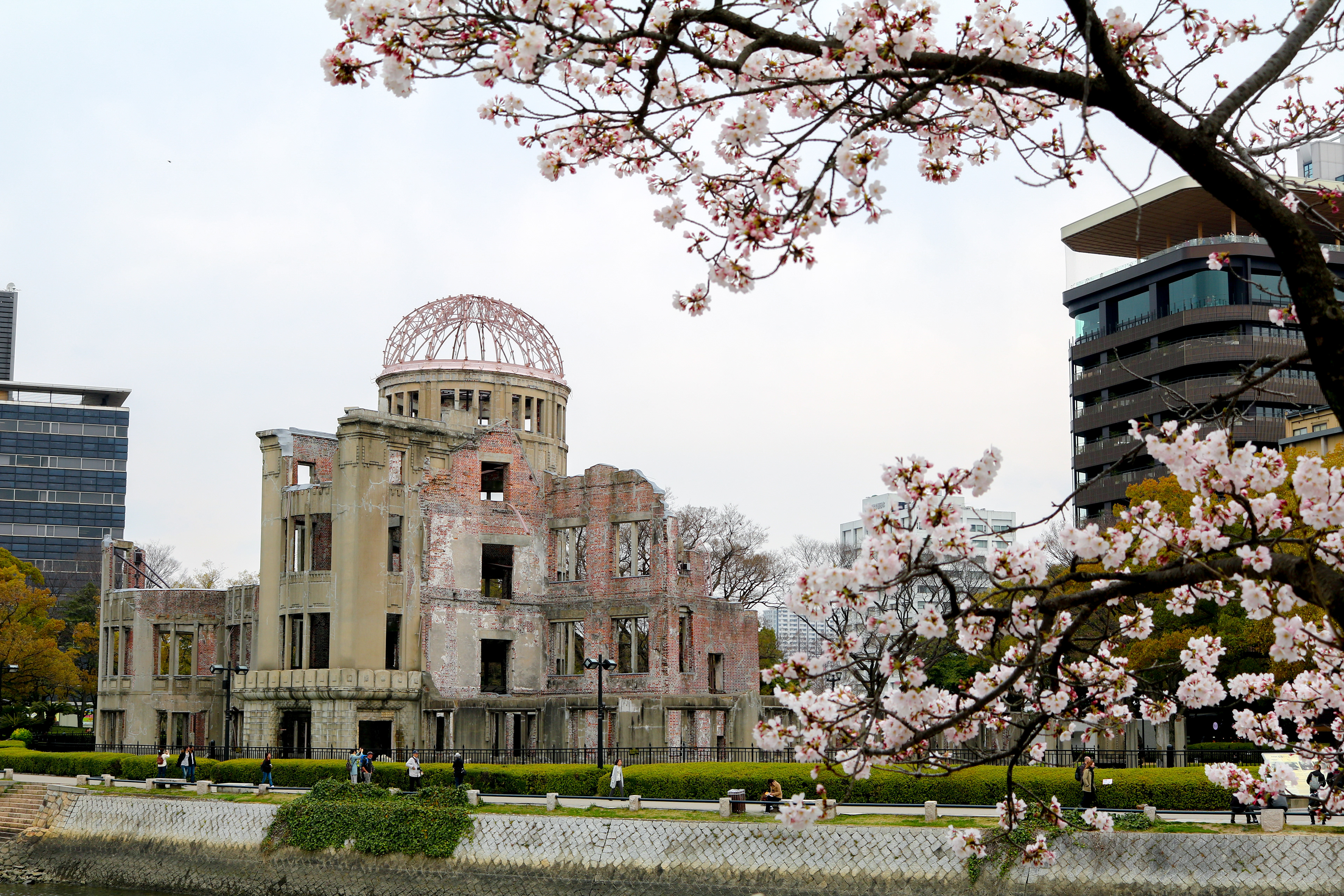 Genbaku dome and cherry blossom in Hiroshima, Japan, 2017