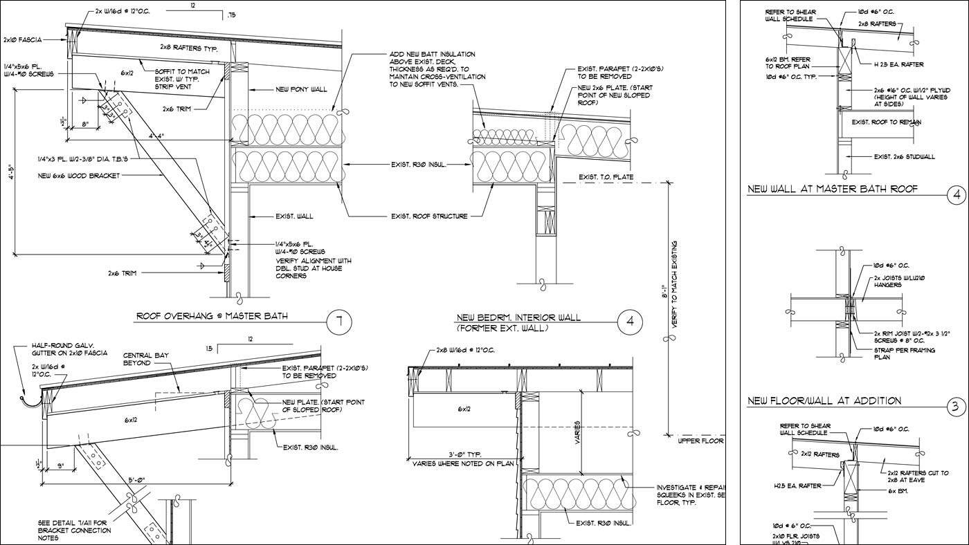 AutoCAD drawing for a residential remodel showing the engineering sections