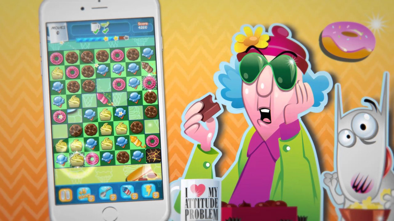 "Maxine's Snack Attack" iPhone Game App; Game Play Screen; Illustration and Design; © Hallmark Cards, Inc.