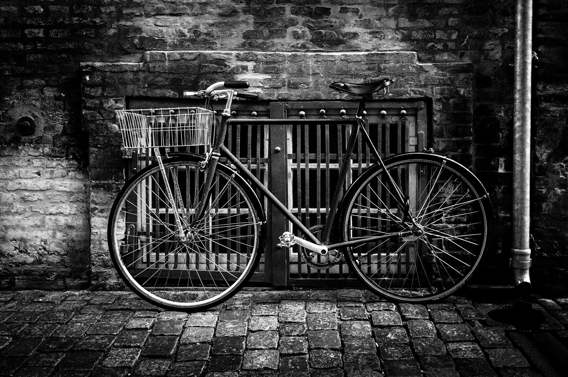 Bike against grilled window Copenhagen