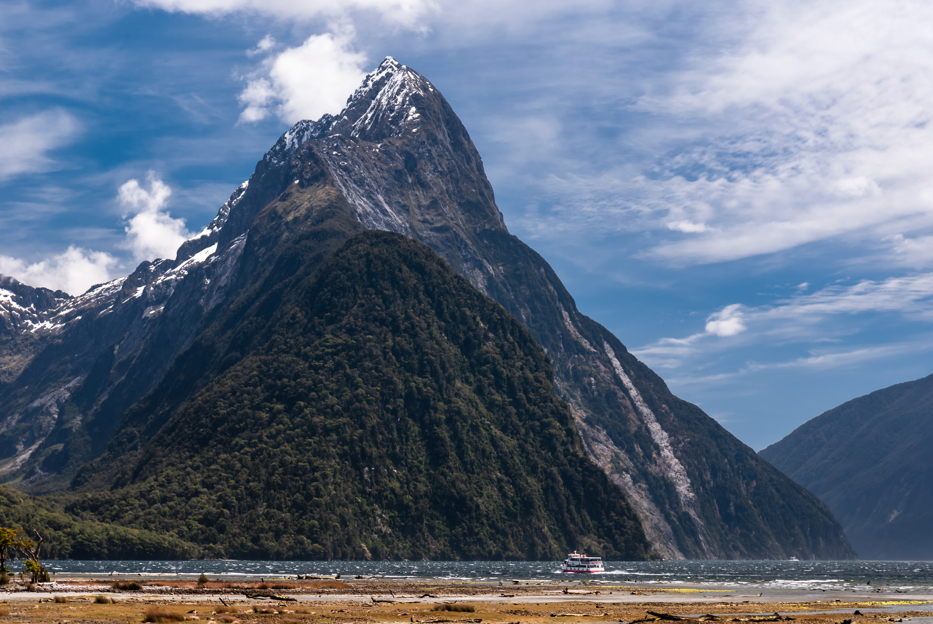 Mitre Peak on the shores of Milford Sound on the South Island of New Zealand
