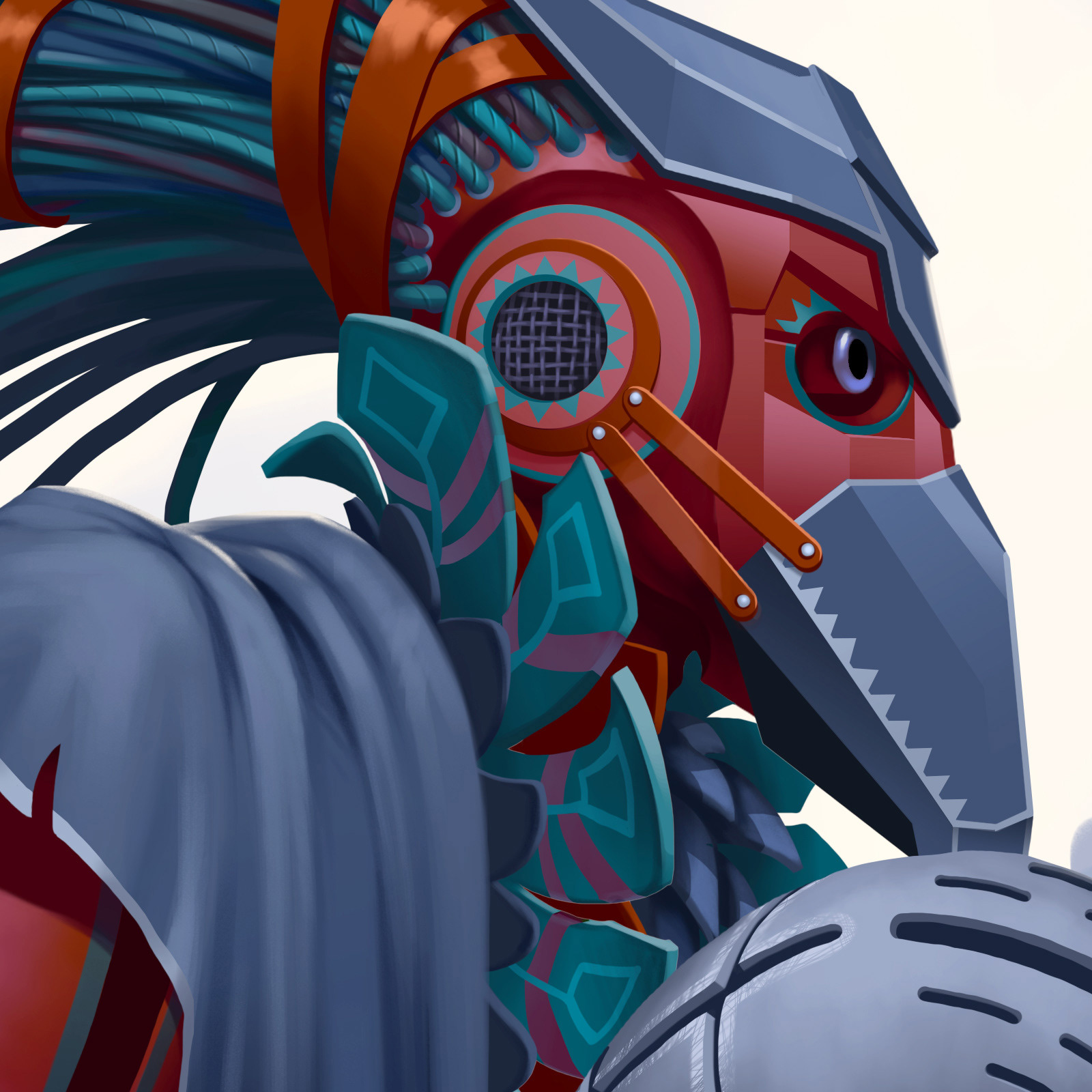 Robot-tracker character. Head details.