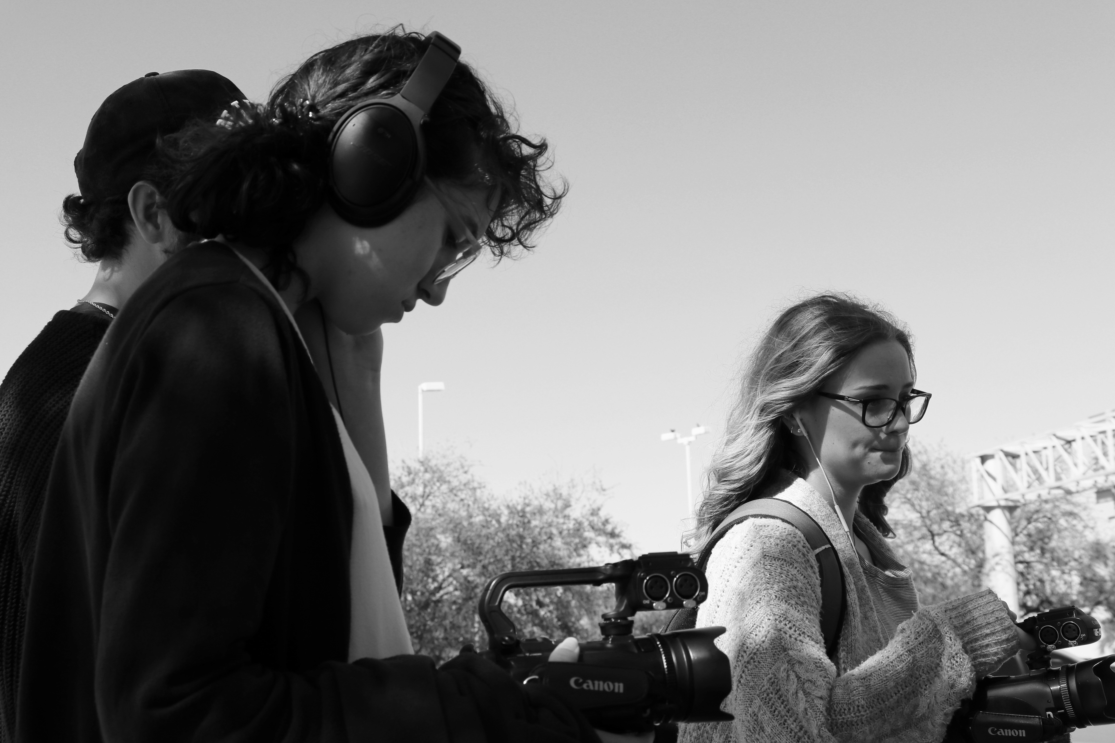 Documentary film crew talking to "Witness at the Border" demonstrators..