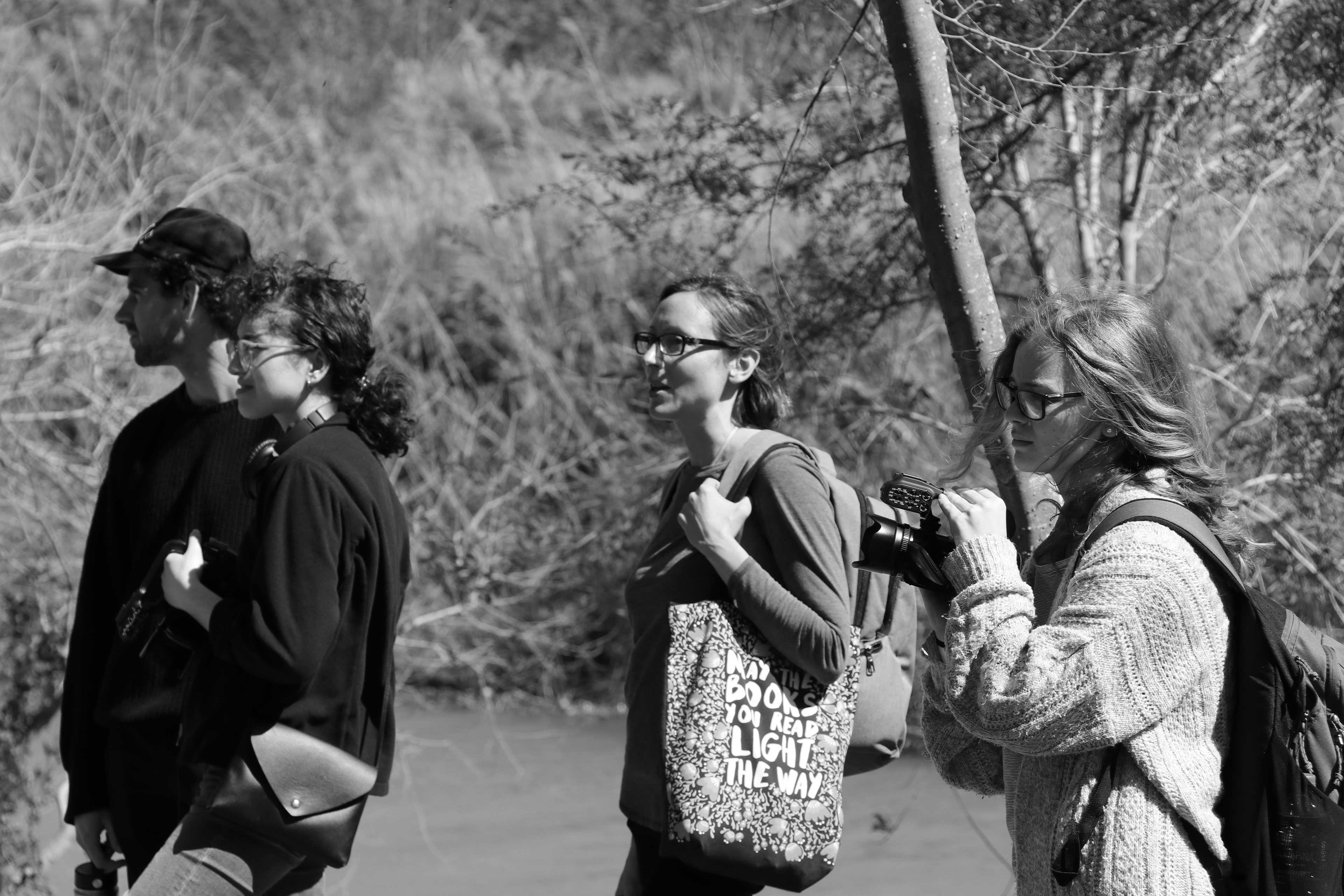 Documentary film crew and member of TU Legal Clinic at asylum seeker camp. Matamoros, Mexico.