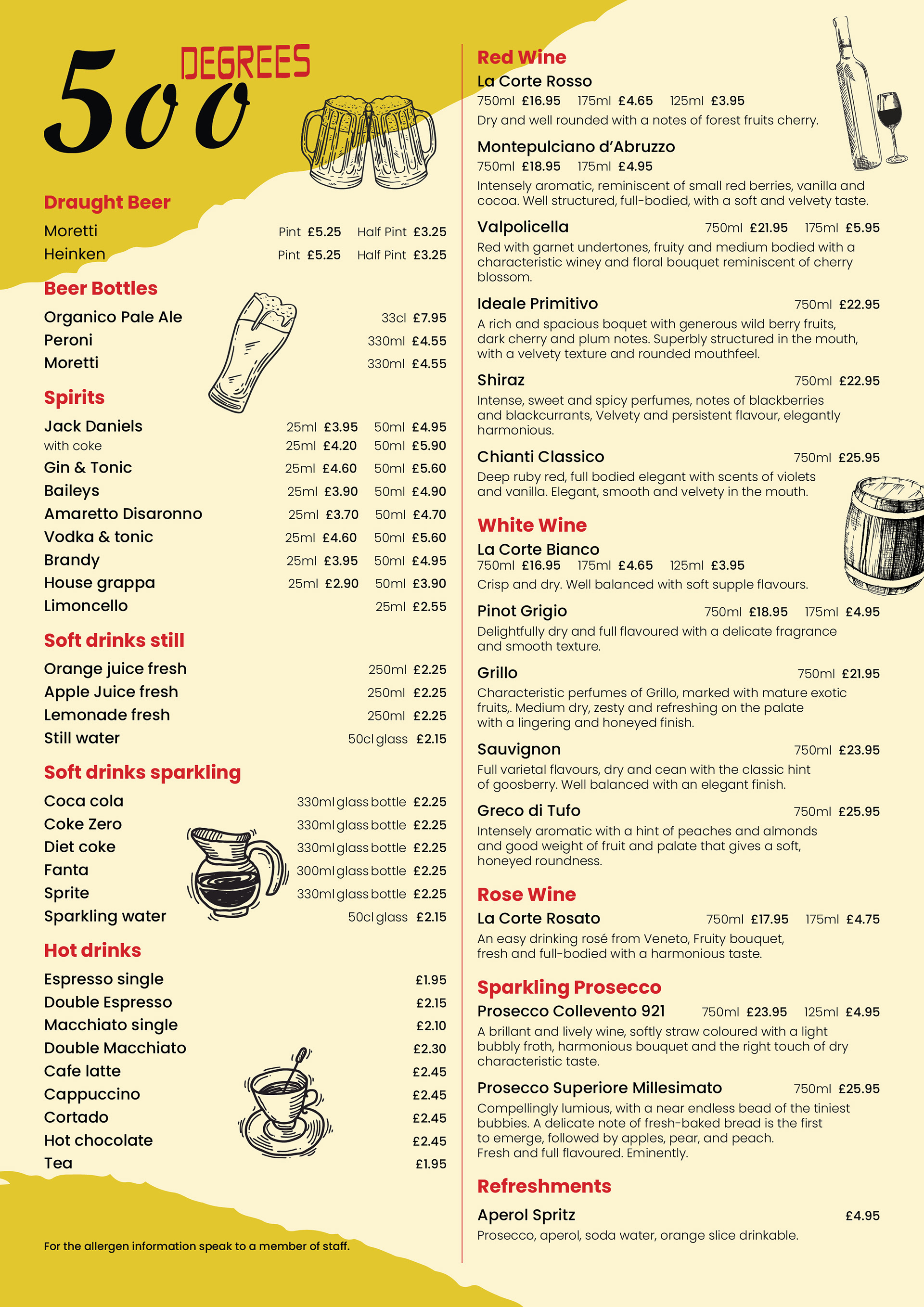 Restaurant Menu - Back - Drink List