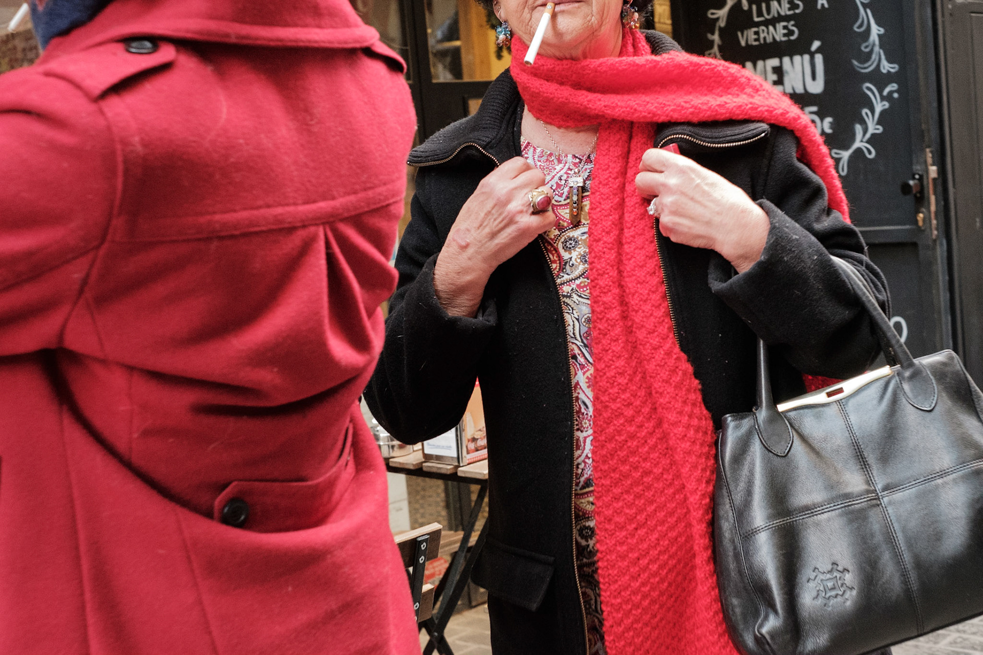 Red coat and scarf