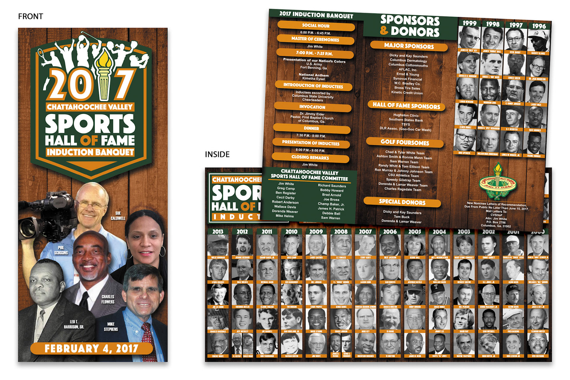 2017 Chattahoochee Valley Sports Hall of Fame trifold program design.