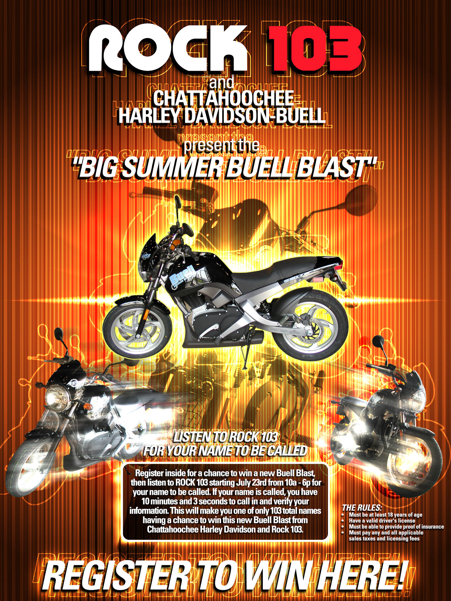 Flyer design for Rock 103 for a Harley Davidson giveaway.