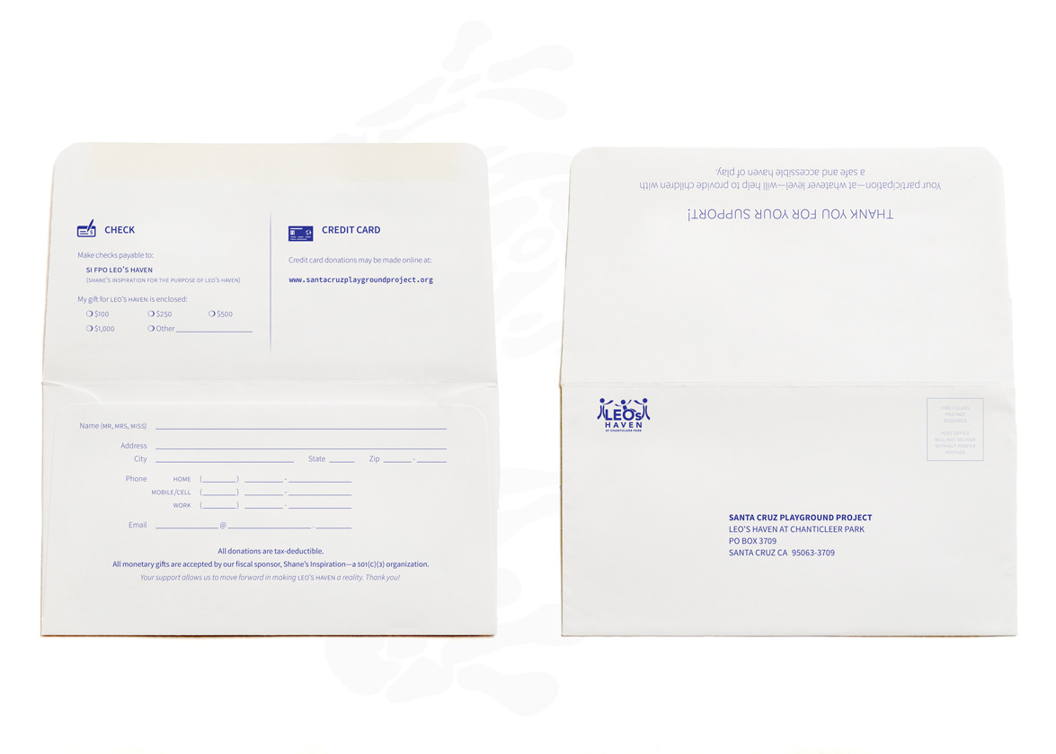 Remittance Envelope #6 ¾ size — LEO'S HAVEN at Chanticleer Park — Santa Cruz Playground Project