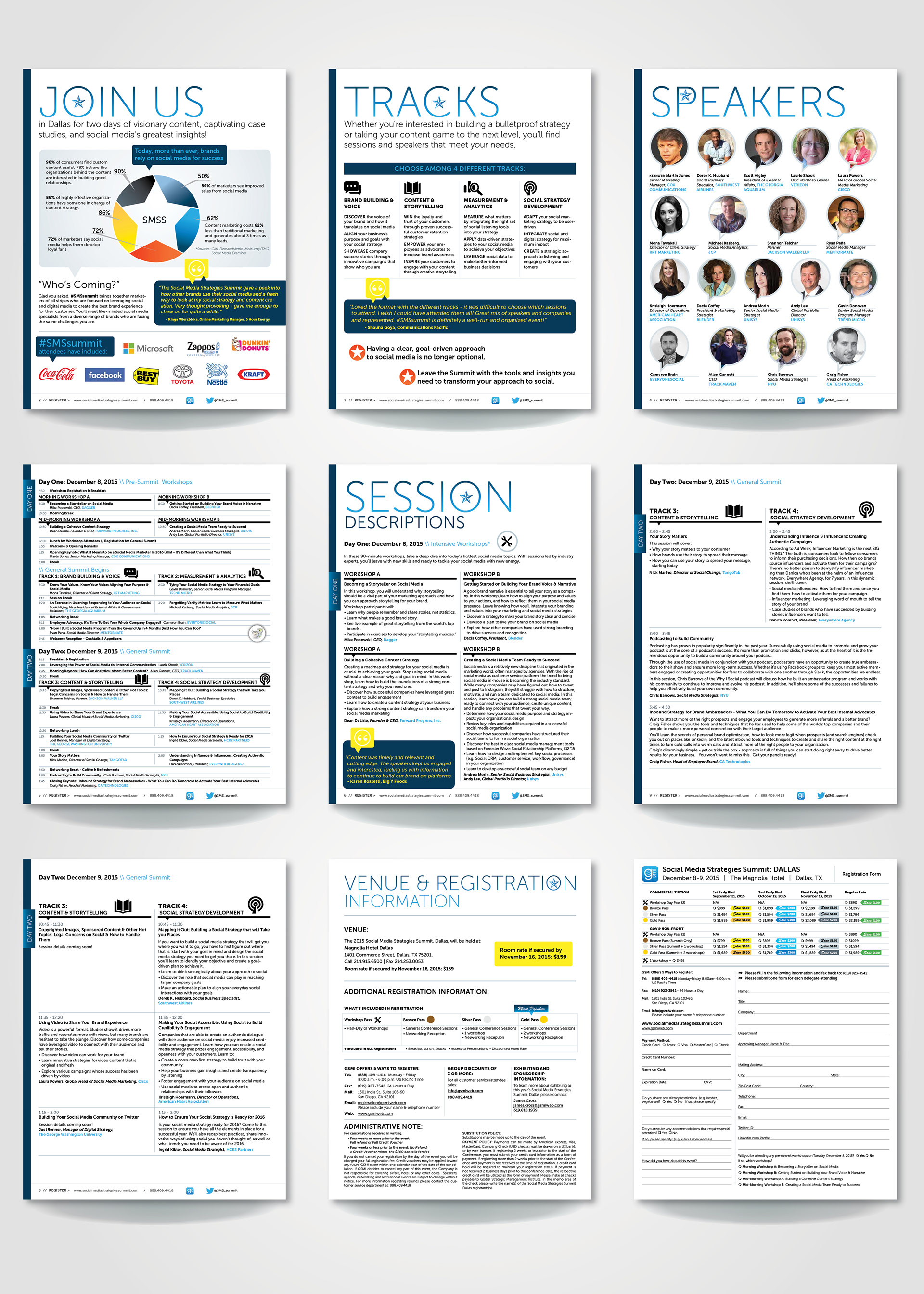 SMSS, social media strategies summit, social media conference, social media icon globe, social media graphic design, social media infographics, social media graph visualization, social media logo design, social media marketing, LMID, social media conference brochure, conference brochure interior page layout