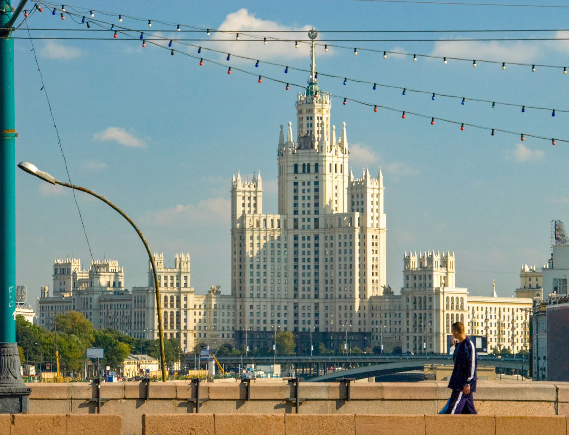 The Kotelnicheskaya Apartment Block is one of 7 Stalinist-Gothic skyscrapers in Moscow. This is the view from the Bolshoy Moskvoretsky Bridge near Red Square.