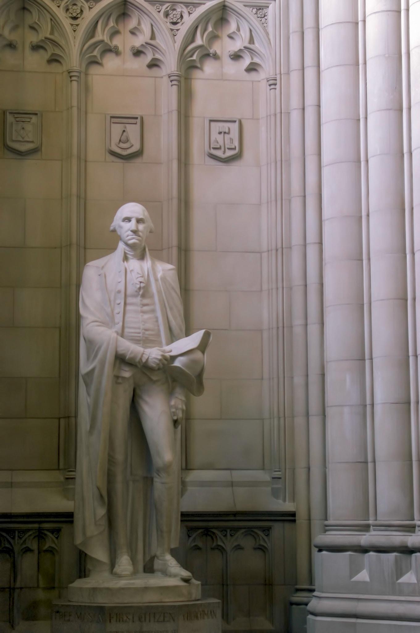 This statue of George Washington is near the southwest corner of the nave in the National Cathedral in Washington DC.