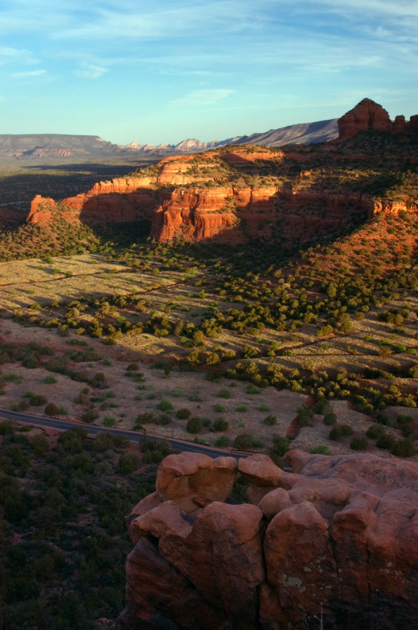 The view from the top of Doe Mountain in Sedona Arizona at sunrise.