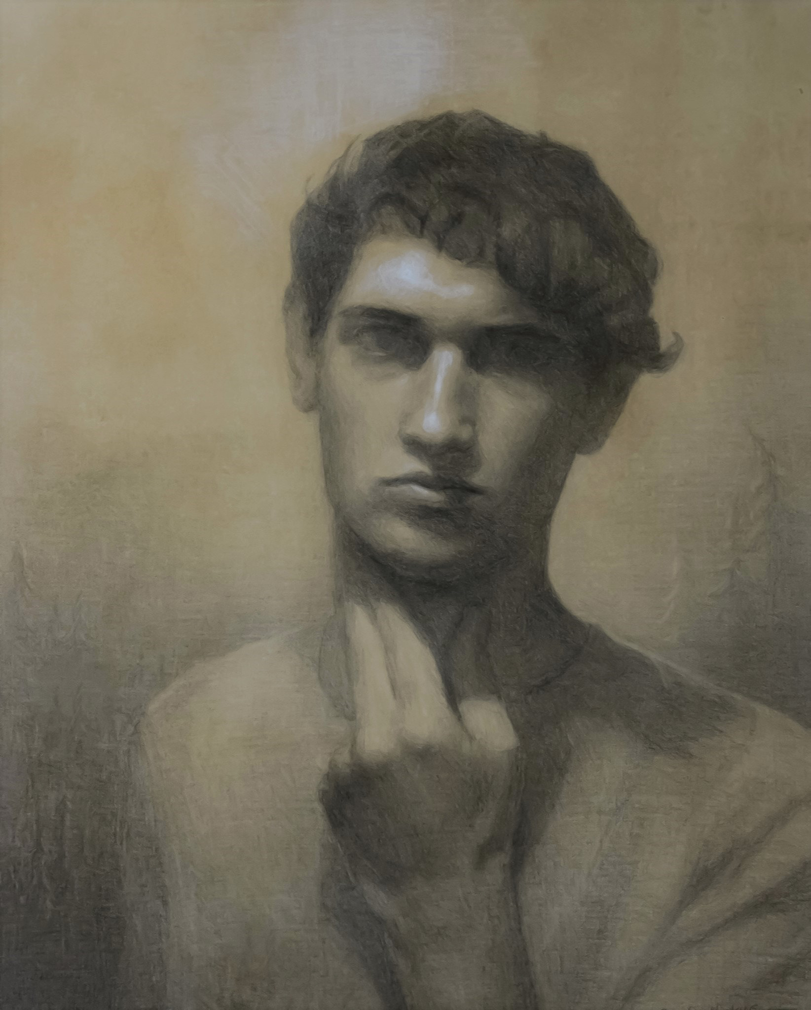 Self Portrait in the Primordial Forest - Graphite and white chalk on hand toned paper - 11x14" - $450