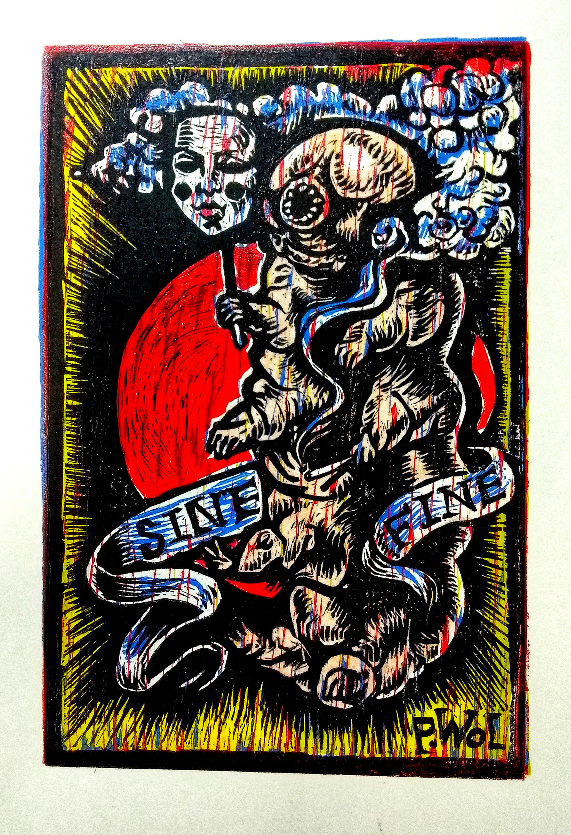 'Sine Fine' 5 Colour A5 Linocut