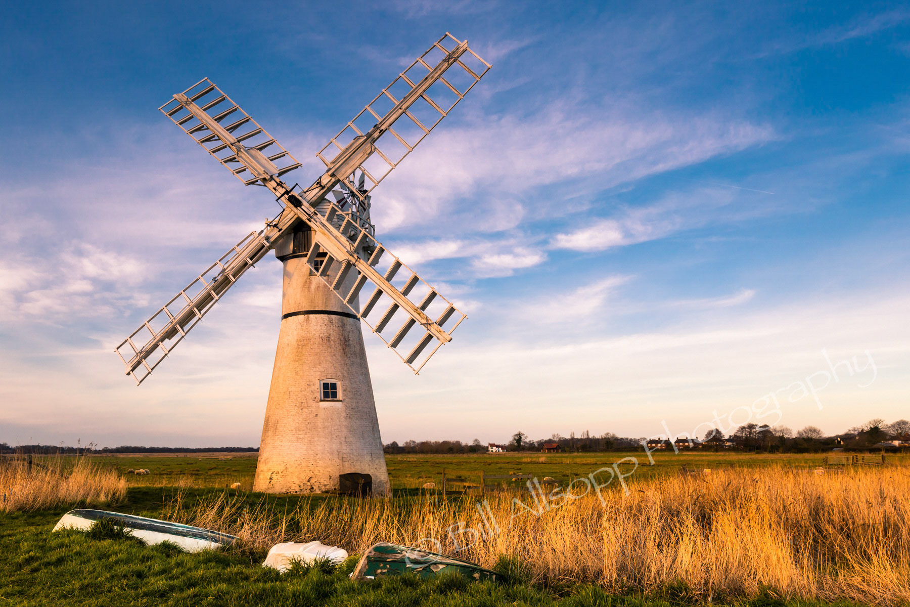Thurne windpump, known locally as Morse's Mill at sunset.