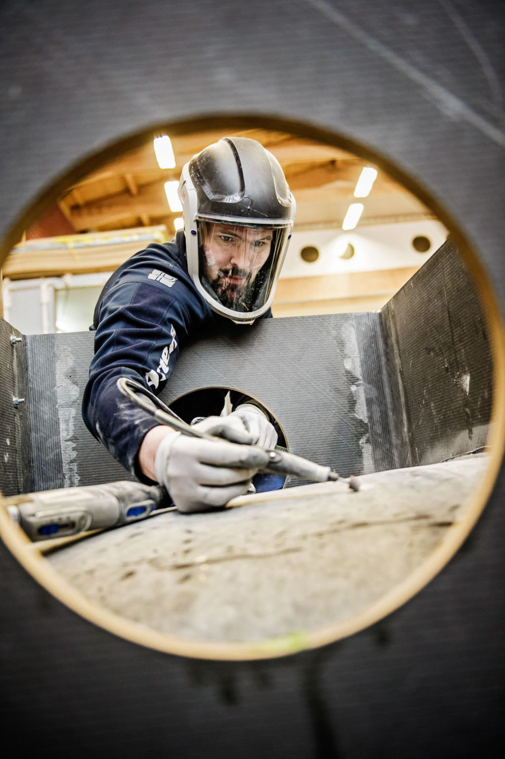 Peter Gabrics, working on one bow mould of the Artemis, the boat that's going to compete for Sweden in the America's Cup.