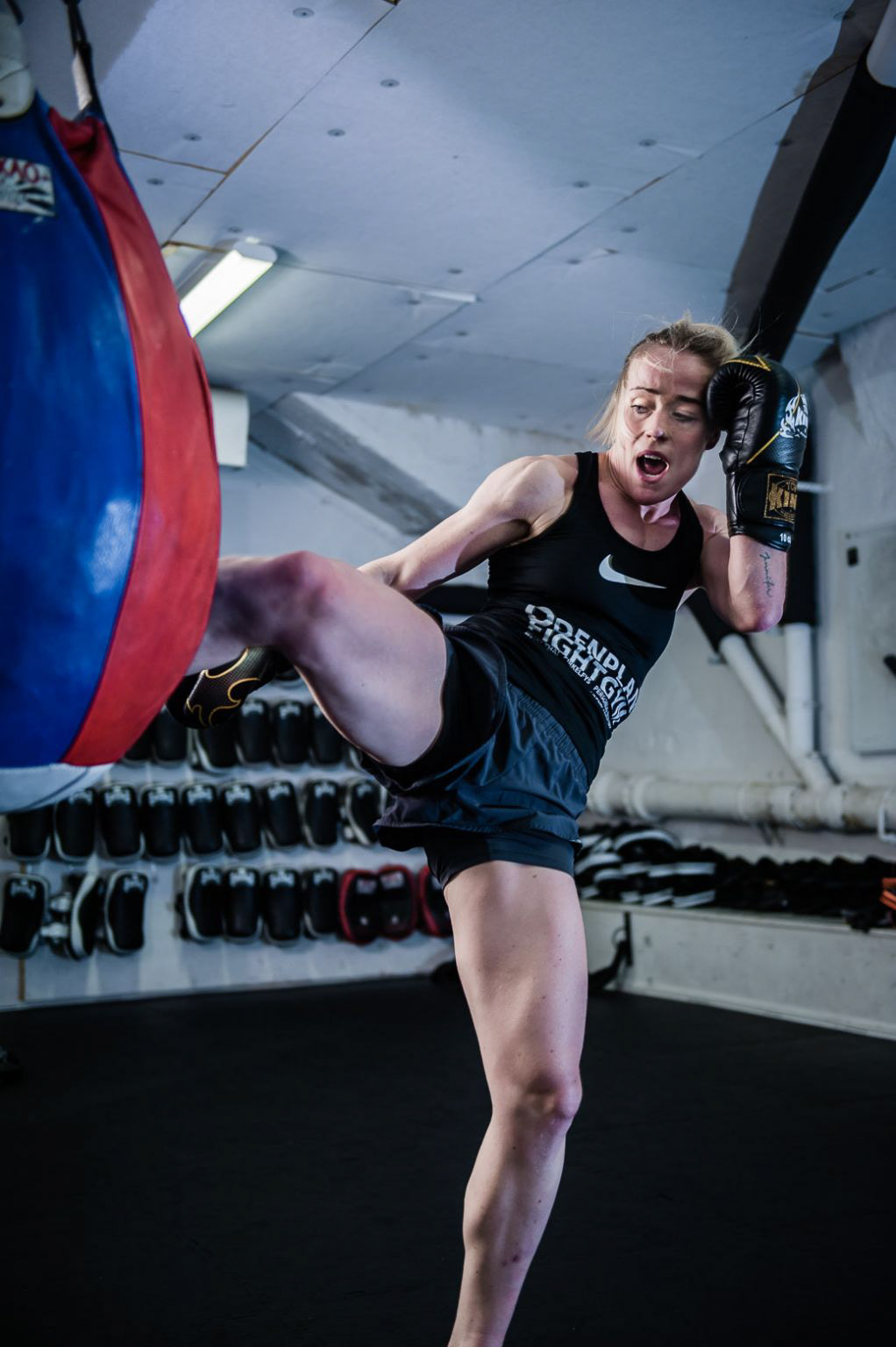 Patricia Axling trains before the European championships of kickboxing.