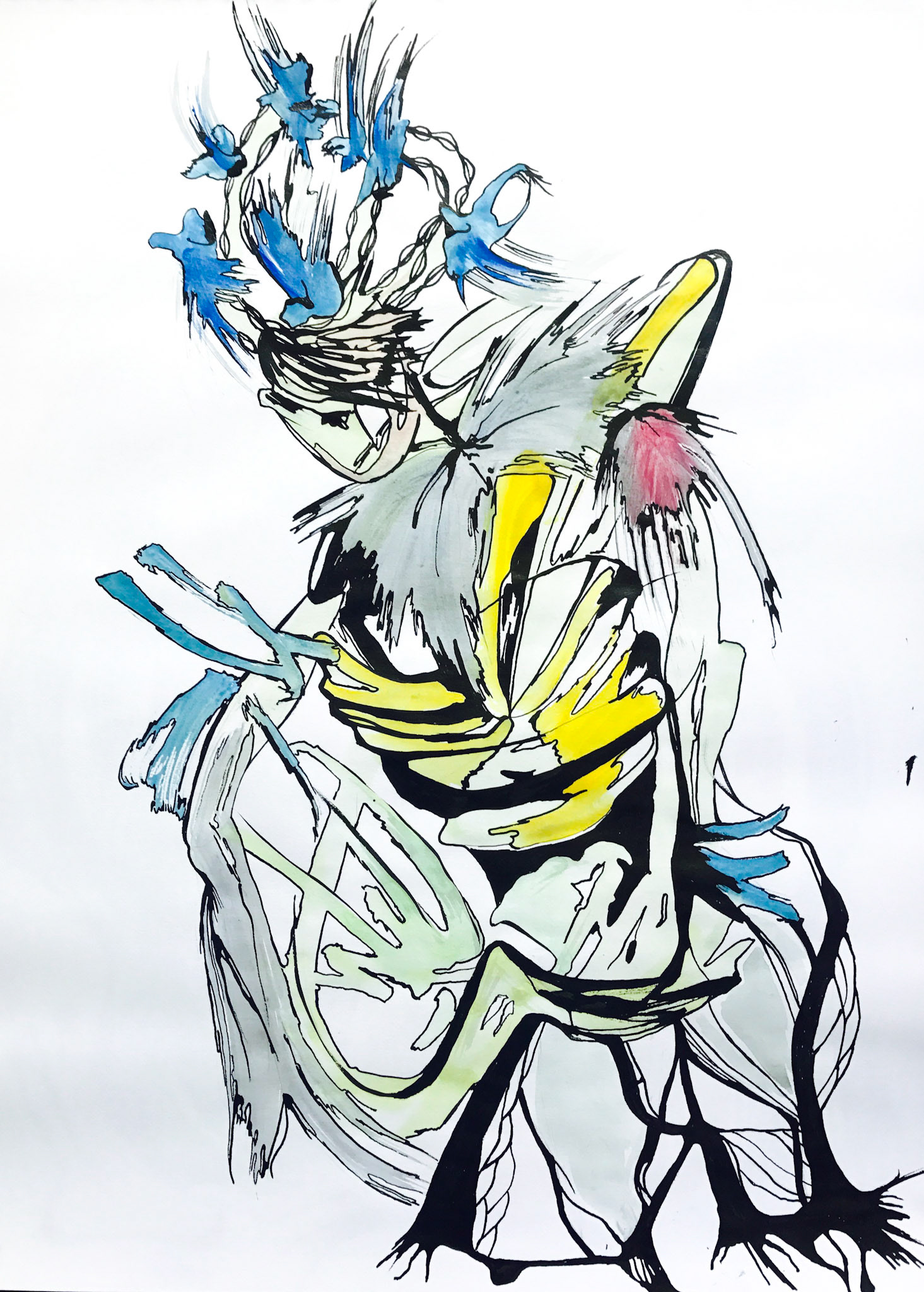 King versus control | 19 x 24" | Sumi ink and watercolor on fine paper.
