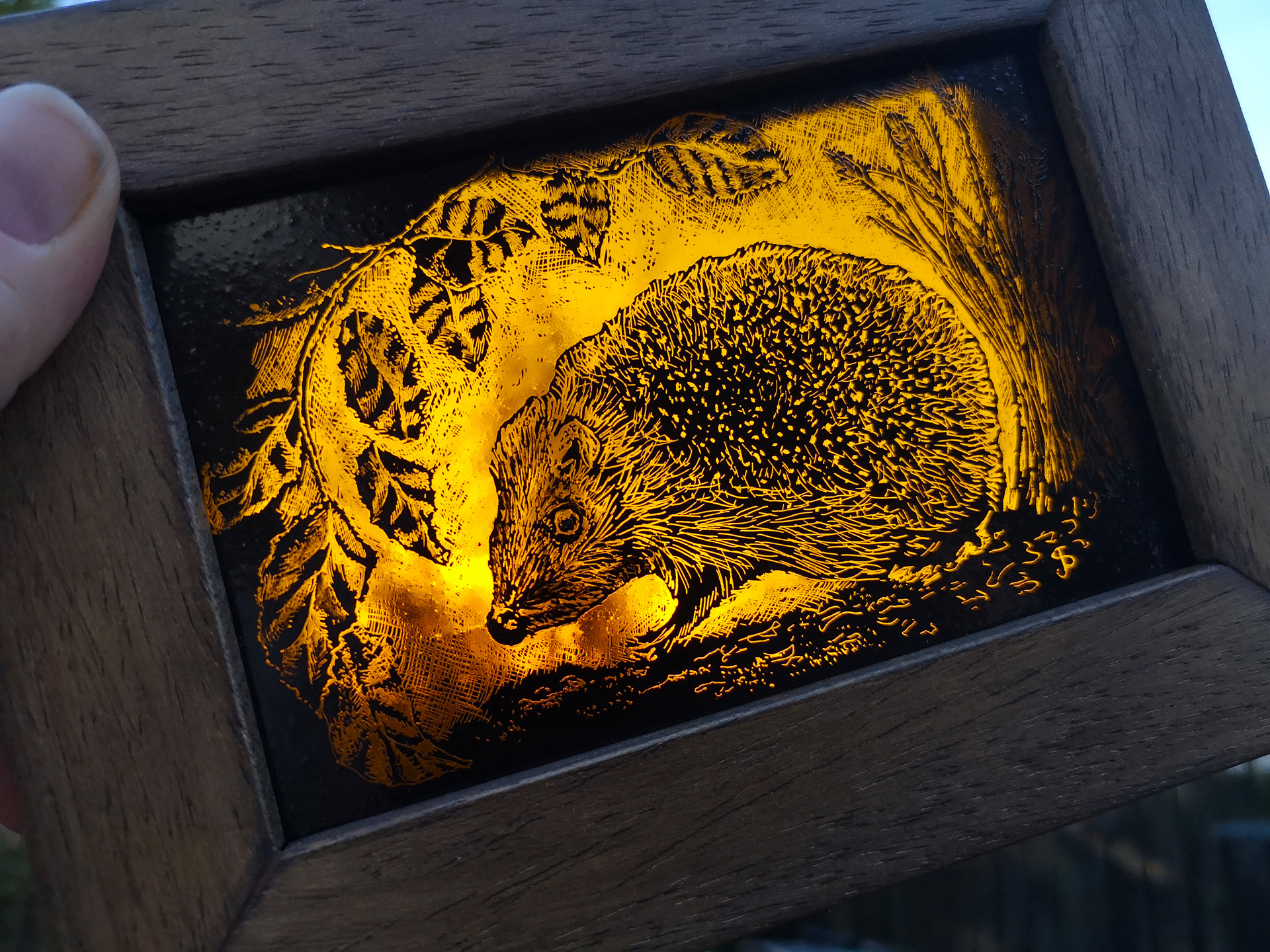 Hedgehog Stained Glass Art Block