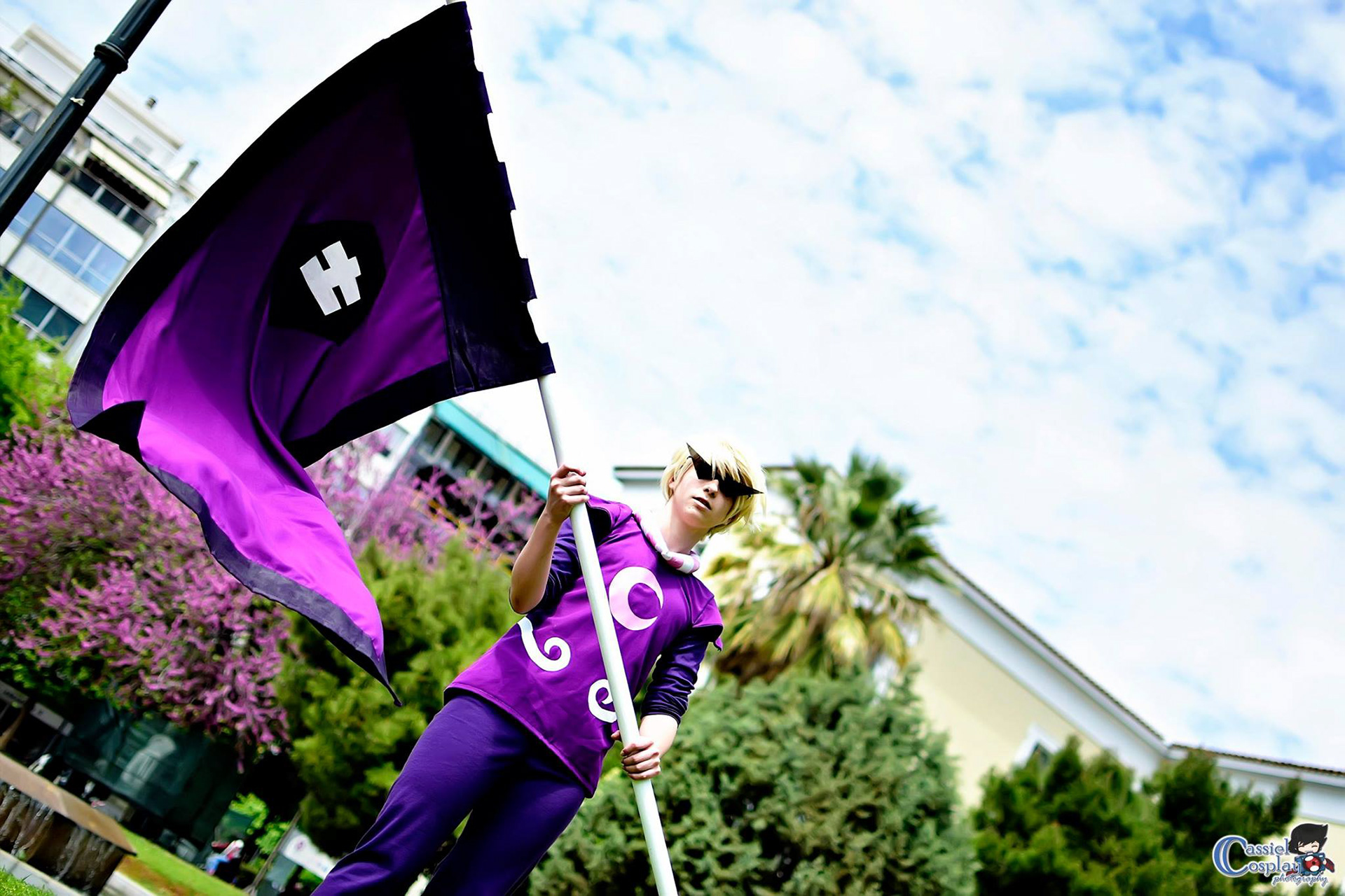 Sewn and painted flag, tunic, and pants