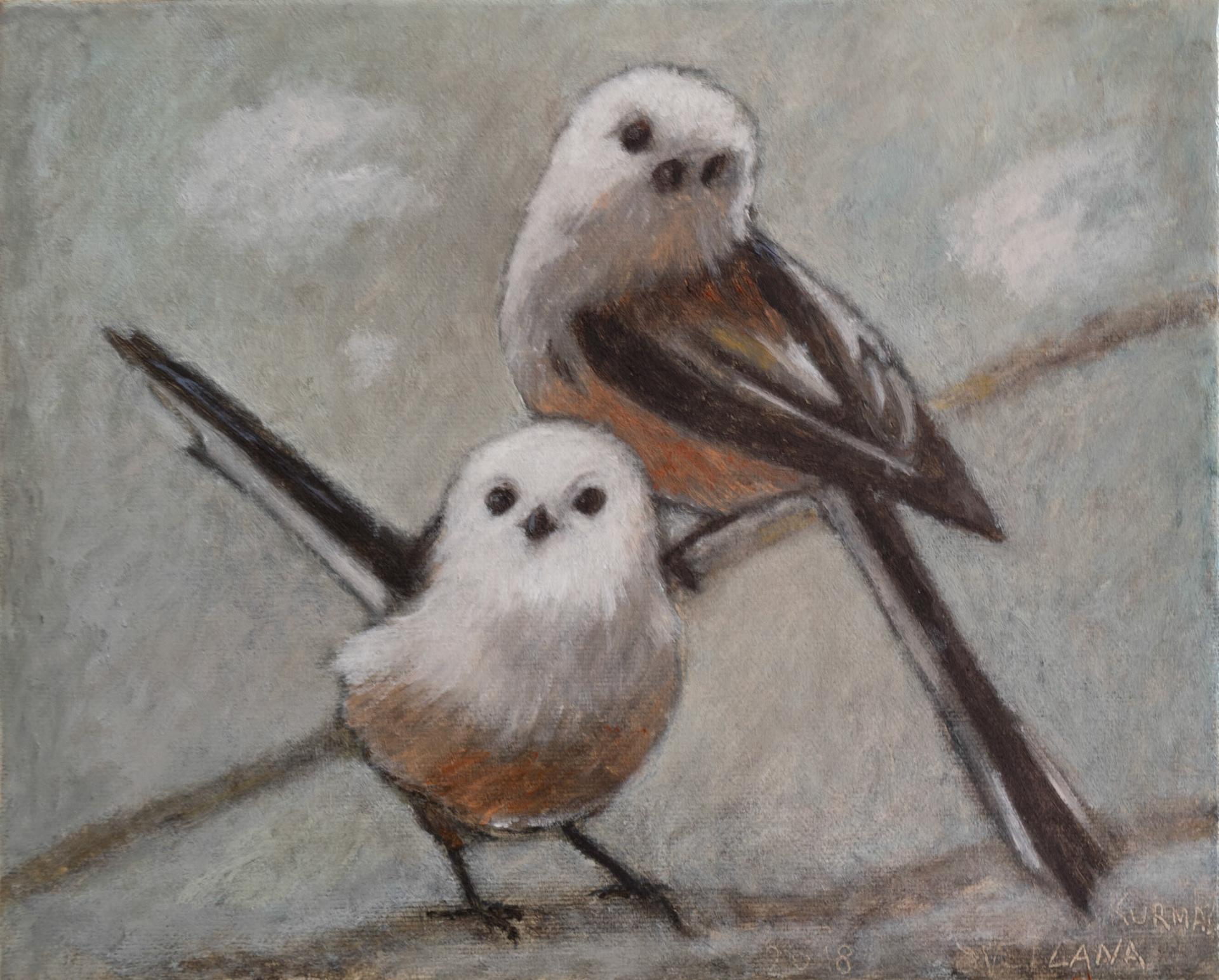 LONG-TAILED TOMTITS, oil on canvas, 20x24cm. /SOLD/