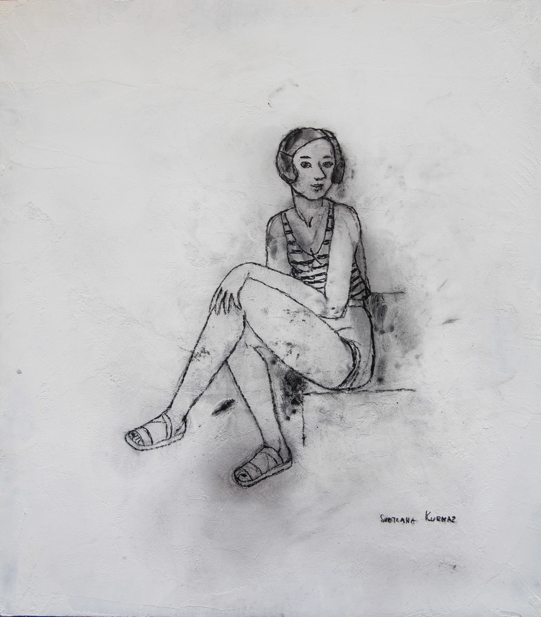 BATHING BEAUTY (2) charcoal on hardboard, 35x30cm.