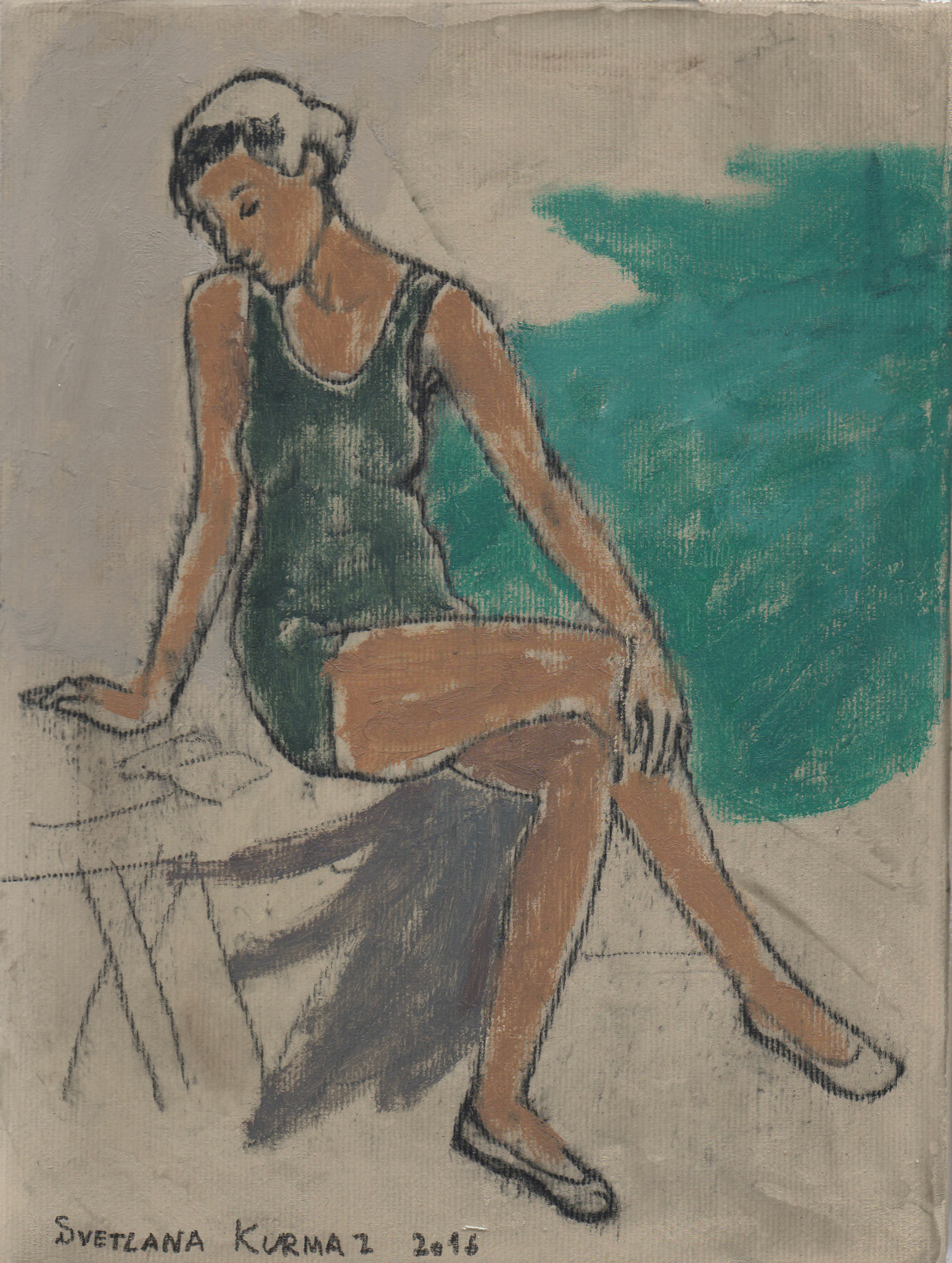 READING BATHER, oil on canvas, 24x18cm.
