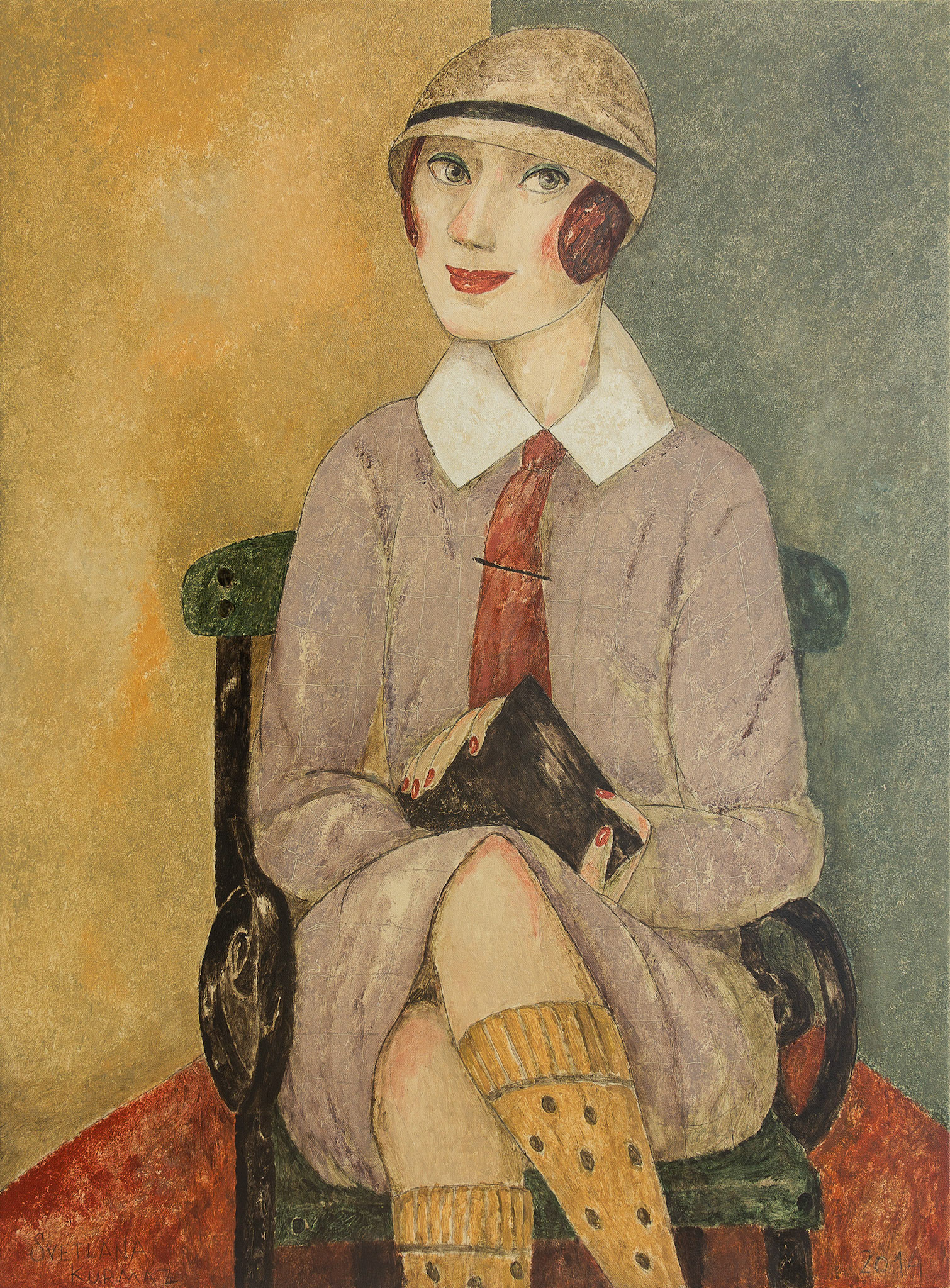 WOMAN WITH HAND BAG, oil on canvas, 100x70cm. SOLD
