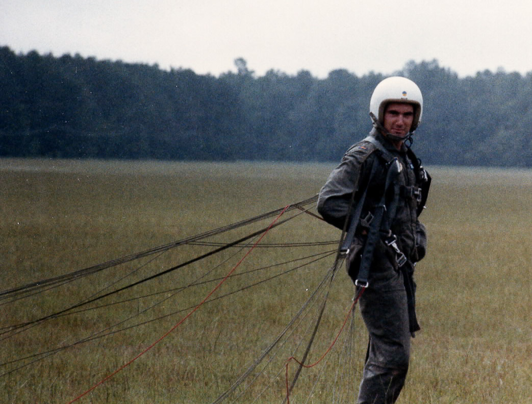 Before we were allowed to strap on a jet, we needed to demonstrate a proper parachute landing fall (PLF) from a height of 400 feet. We attained this altitude by being tied to the end of a 400 foot rope at the back of a pick-up truck while wearing a parachute. Human kite flying. When my canopy filled with air, and I felt myself lift off, I bent one leg, tucked one arm, stretched like Superman, and shouted, "Up, up, and away!"